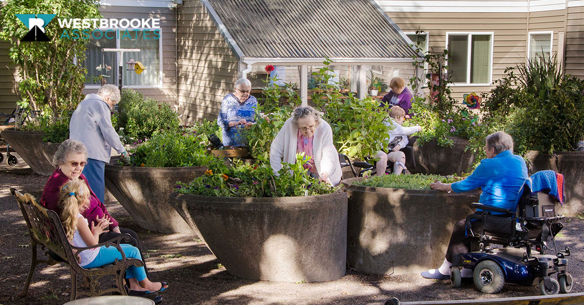 Assisted Living, various people gardening